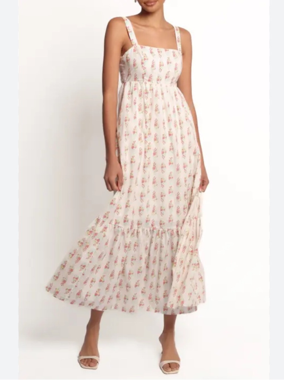 Petal & Pup Gabriela flower bouquet print maxi dress ivory pink cottagecore S